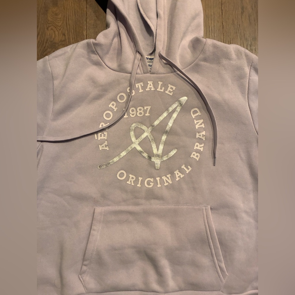 Aeropostale Sport Lilac Lavender White Hoodie Silver Logo 1987